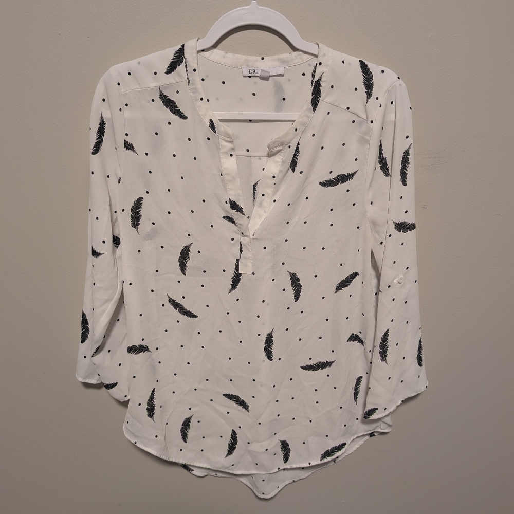 DR2 White Feather Print Blouse